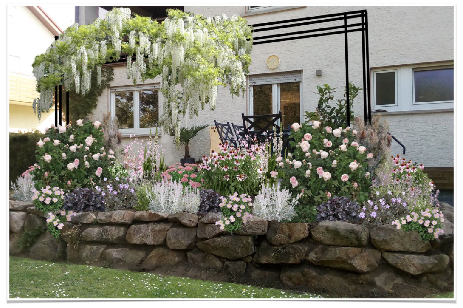 Rosige Aussichten Ein Sitzplatz im Zeichen der Königin der Blumen