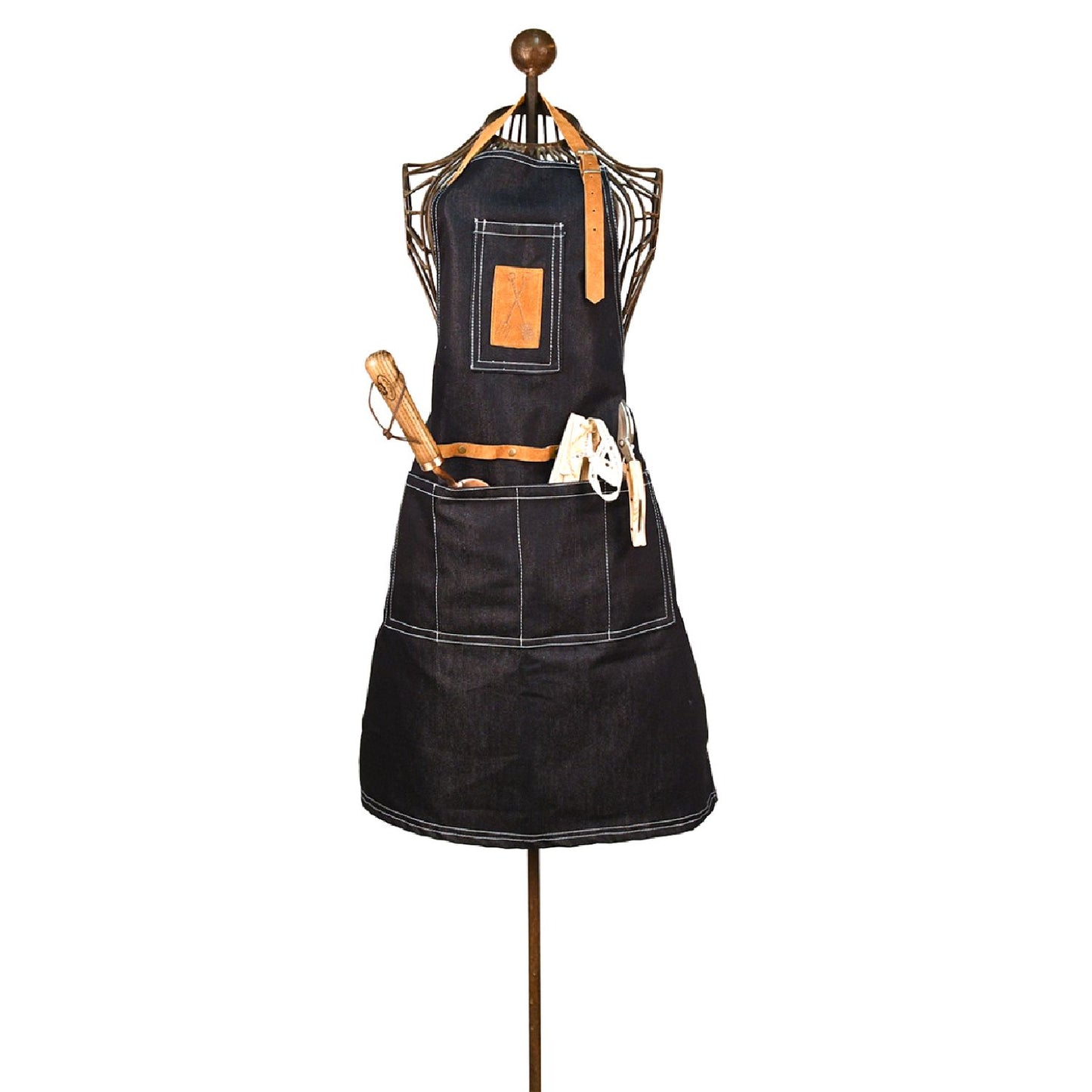Denim Gartengeräteschürze (Schöne Schürze aus Jeans und Leder)