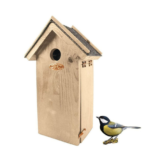 Nistkasten mit Bitumendach - Kohlmeisen Vogelhaus auf Kiefernholz