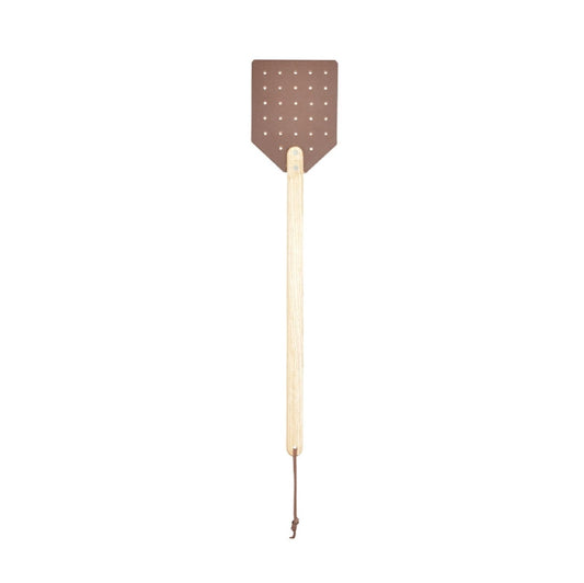 Fliegenklatsche aus Holz und Leder