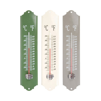 Thermometer aus Metall grün, weiß und grau